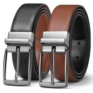 Men's Reversible Leather Belt Black Brown Dress Golf Adjustable Waist Belt